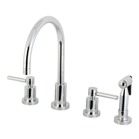 Kingston Brass KS8721DLBS Concord 8" Widespread Kitchen Faucet W/ Brass Sprayer, Chrm KS8721DLBS